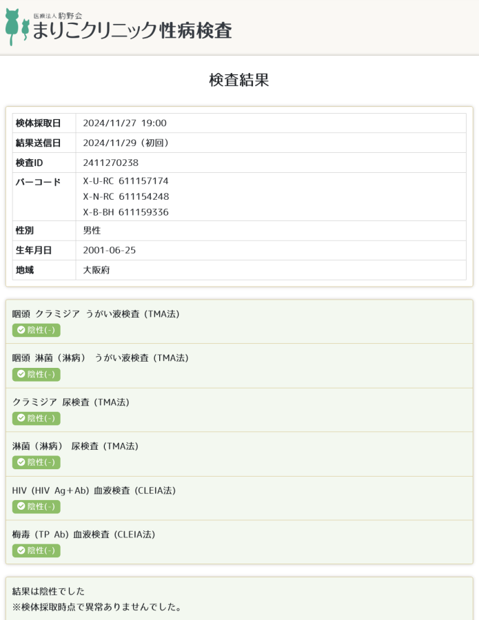 京の性病検査証明書